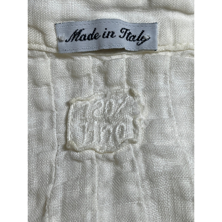 120% Lino Women's White Linen Crinkled V Neck Long Sleeve Tunic Blouse Top S/M