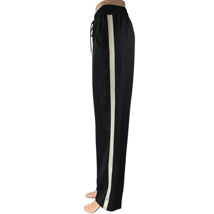 Zara Women's Black Striped High Waist Drawstring Trousers Sweatpants Size S