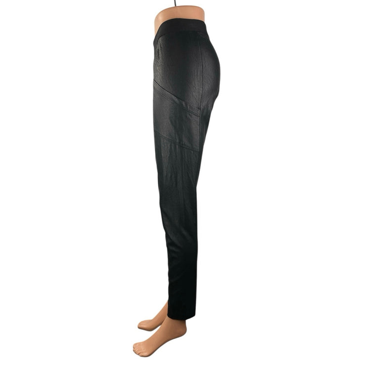BCBGMaxazria Black Faux Leather Vegan Mid Rise Pocket Leggings Pants Size XS