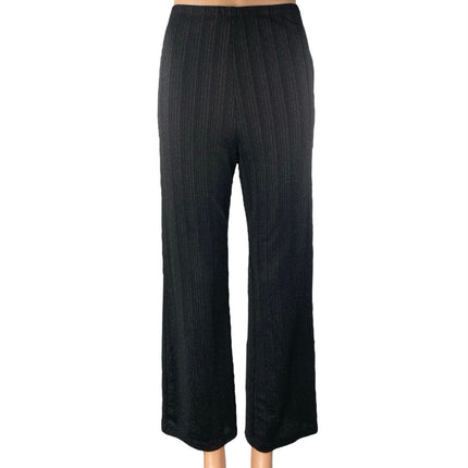 Reformation Women's Black Metallic Ribbed Knit Wide Leg Trousers Pants Size S