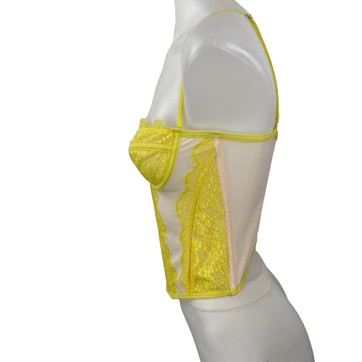 Urban Outfitters Modern Love Yellow Corset Bustier Floral Lace Cami Crop Top M