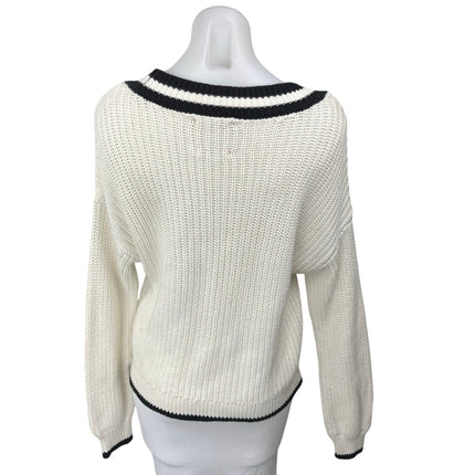 Abercrombie & Fitch White Black Striped V Neck Knit Pullover Sweater Top Size S