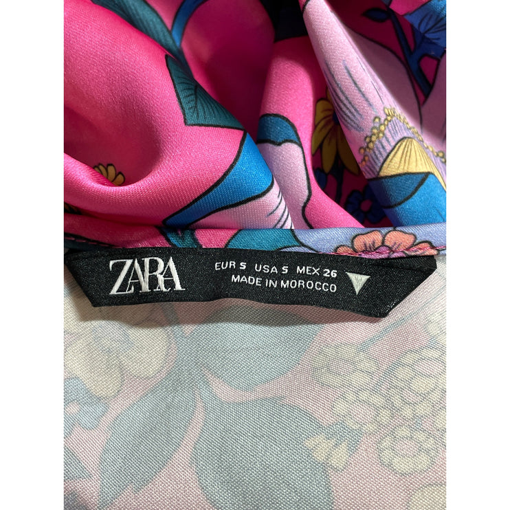 Zara Women's Pink Floral Cutout Keyhole Tie Long Sleeve Blouse Crop Top Size S