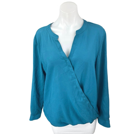 Ann Taylor Women's Blue Long Sleeve V Neck Faux Wrap Shirt Blouse Top Size M