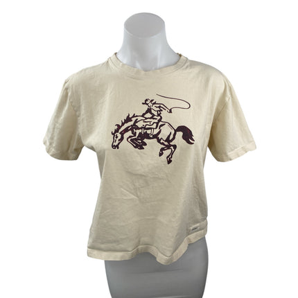 Life is Good Women's Yellow Horseback Riding Short Sleeve Boxy T Shirt Tee Top S