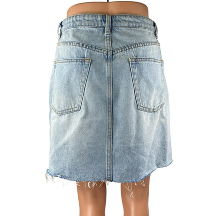 Showpo Blue Light Wash Frayed Raw Hem Mini Cutoff Denim Jeans Pencil Skirt Sz 6