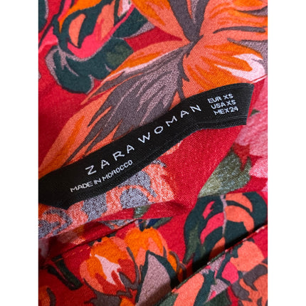 ZARA Women's Red Multicolor Floral 3/4 Sleeve Mini Button Down Shirt Dress Sz XS