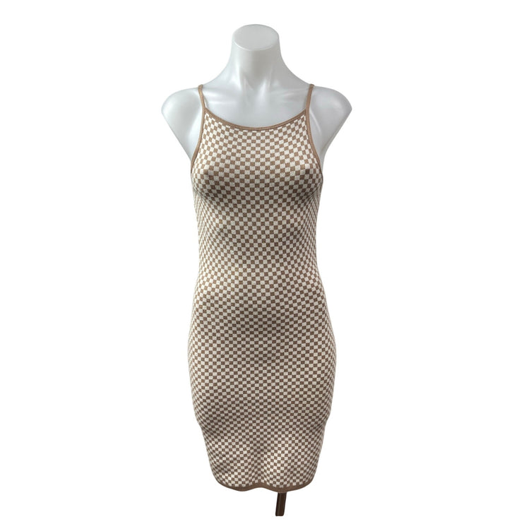 Abercrombie & Fitch Women's Beige Gingham Check Tank Mini Bodycon Dress Size S