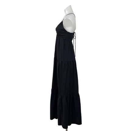 Princess Polly Black Sleeveless Crossback Deep V Neck Tiered A Line Maxi Dress 2