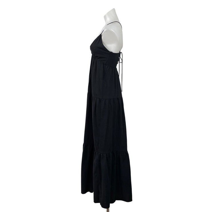Princess Polly Black Sleeveless Crossback Deep V Neck Tiered A Line Maxi Dress 2