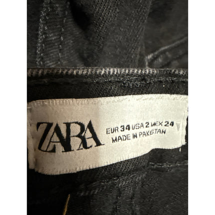 Zara Women's Black High Rise Raw Hem Flared Bootcut Cropped Denim Jeans Size 2