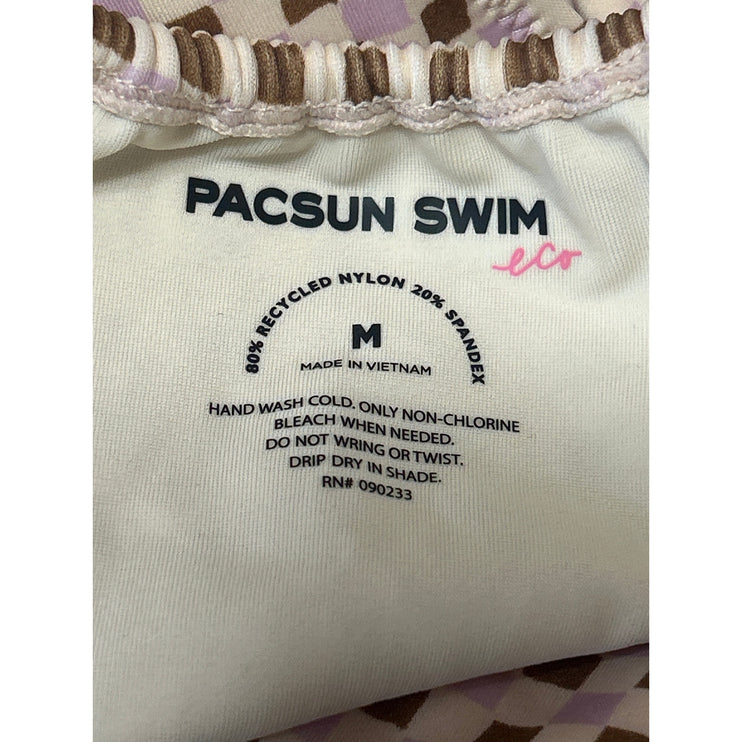 Pacsun Beige Purple Gingham Check Triangle One Piece Bikini Swimsuit Swimwear M