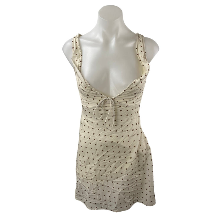 Princess Polly Cream Polka Dot Sleeveless Plunge V Neck Mini A-Line Tank Dress 2