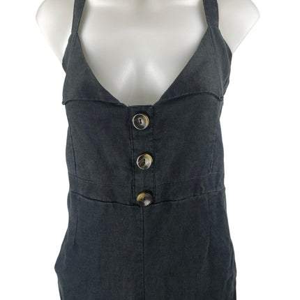 Faithfull The Brand Black Linen Sleeveless Button Front Wide Leg Crop Jumpsuit M