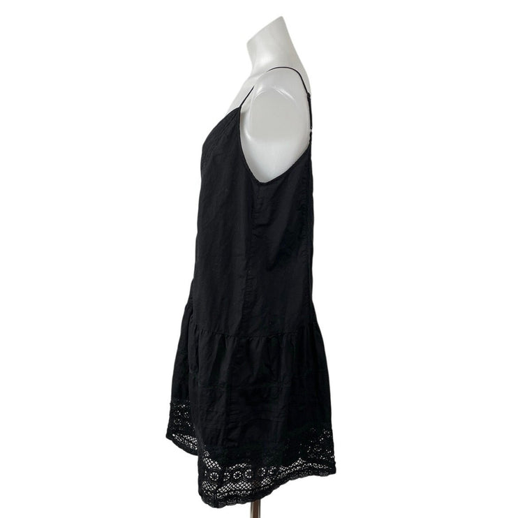 Velvet by Graham & Spencer Black Lace Pintuck Sleeveless Cami Mini Swing Dress M