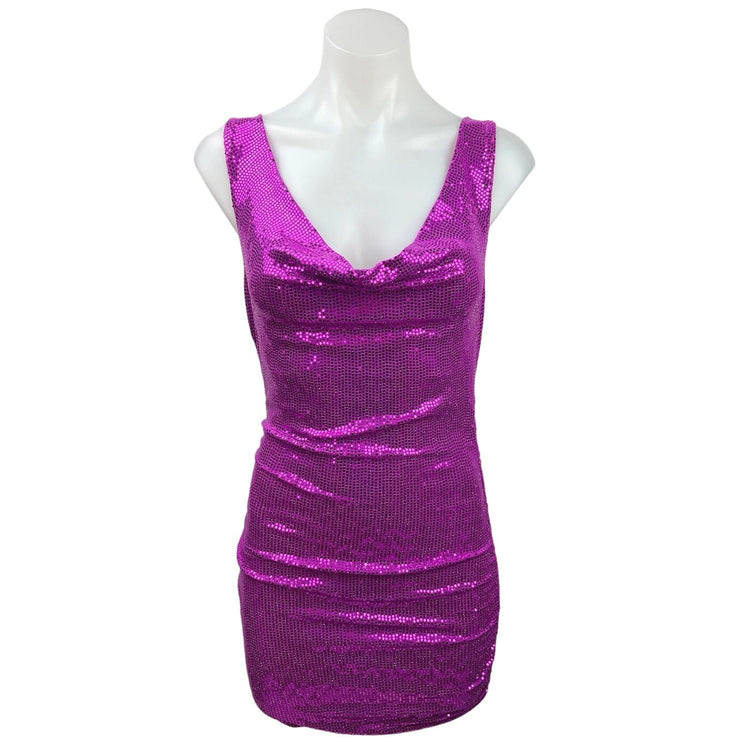 Urban Outfitters Purple Dua Cowl Neck Sequin Sleeveless Mini Bodycon Dress Sz XS