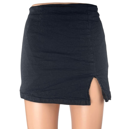 Hello Molly Black Linen Slit Zipper Casual Mini Straight Pencil Skirt Size 6