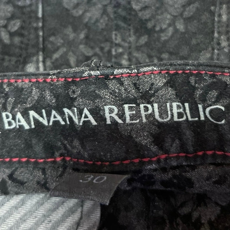 Banana Republic Black Gray Jacquard Floral Skinny Mid Rise Trousers Pants Sz 30