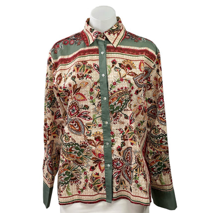 VRG Grl Womens Multicolor Paisley Print Button Down Long Sleeve Shirt Top Size L