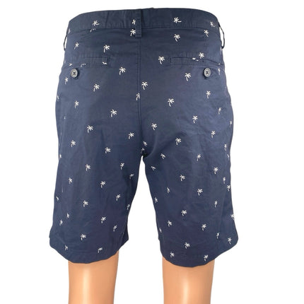 H&M Men's Navy Blue White Palm Tree Khaki Chino Bermuda Casual Shorts Size 32
