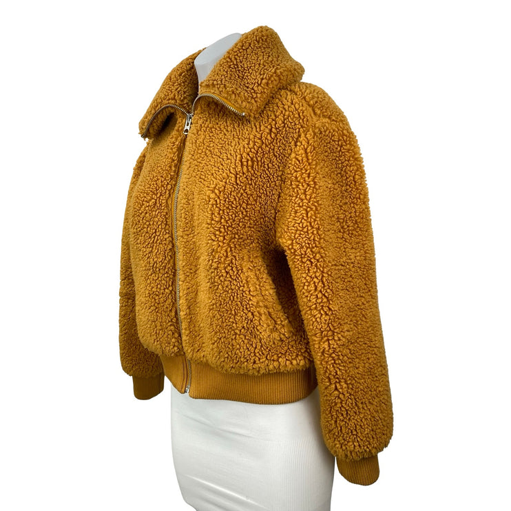 Aritzia Wilfred Free Teddy Brown High Neck Long Sleeve Bomber Coat Jacket Sz XXS