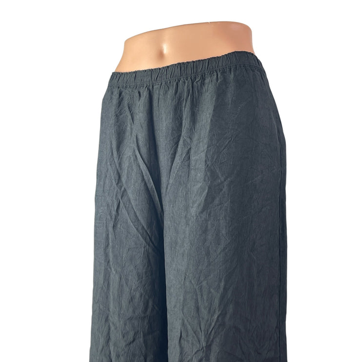 J.Crew Women's Black Pull On High Waisted Wide Leg Baggy Trousers Pants Size L