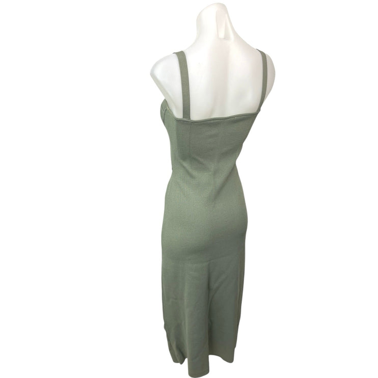 Zara Green Ribbed Knit Sleeveless Underwired Corset Bustier Midi Sheath Dress S