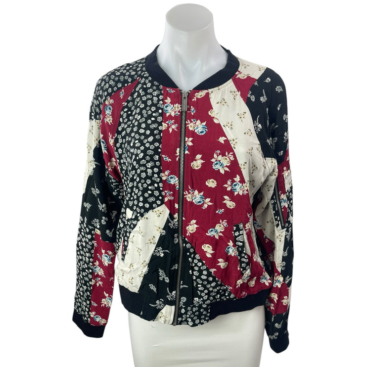 Sanctuary Women's Floral Colorblock Patchwork Full Zip Bomber Coat Jacket Size M