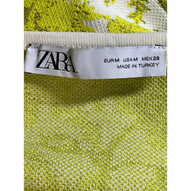 Zara Women's Green Floral Short Puff Sleeve Square Neck Mini A Line Dress Size M