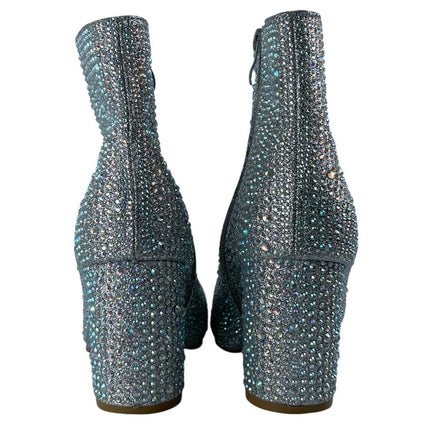 Forever Iceberg 12 Silver Rhinestone Pointed Toe Block Heels Ankle Bootie Size 7