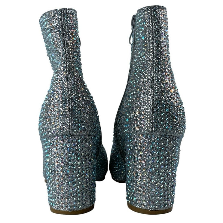 Forever Iceberg 12 Silver Rhinestone Pointed Toe Block Heels Ankle Bootie Size 7