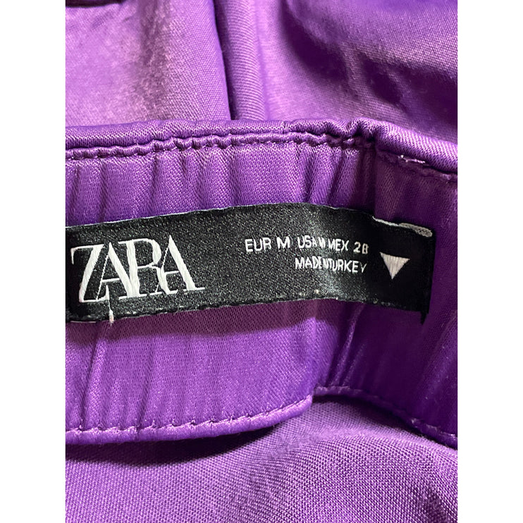 Zara Women's Purple High Rise Pleated Palazzo Wide Leg Trousers Dress Pants Sz M