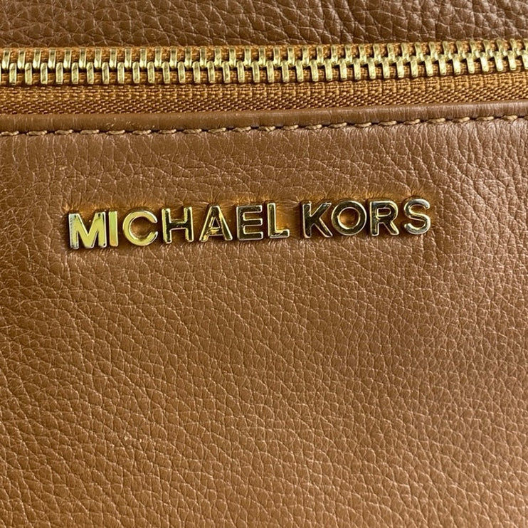 Michael Kors Women's Brown Pebbled Leather Double Zip Adjustable Crossbody Bag