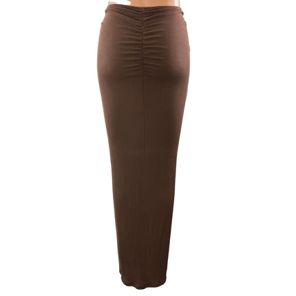 SKIMS Soft Lounge Brown Stretch Jersey Ruched Drawstring Maxi Long Skirt Size S