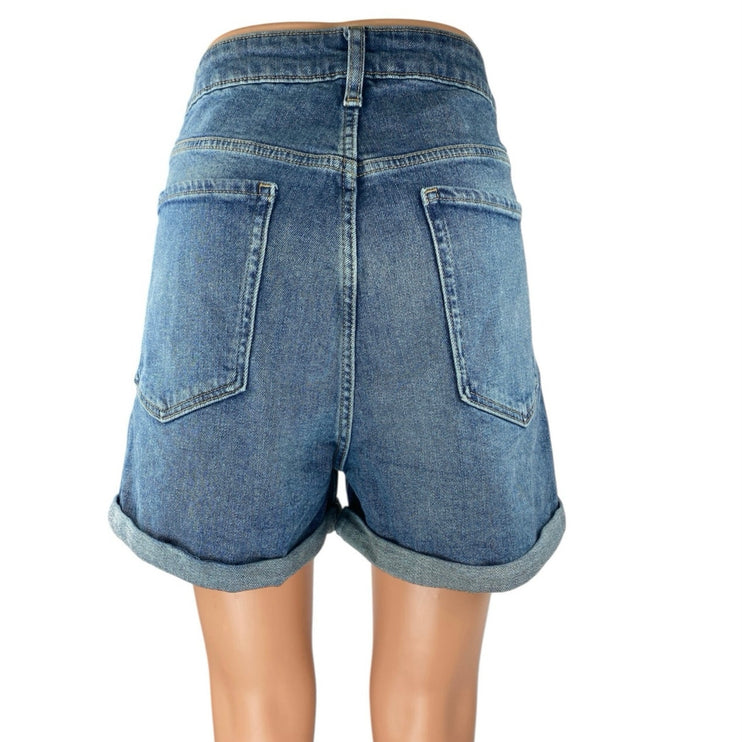 Old Navy OG Straight Women's Blue High Rise Cuffed Denim Jean Shorts Size 14