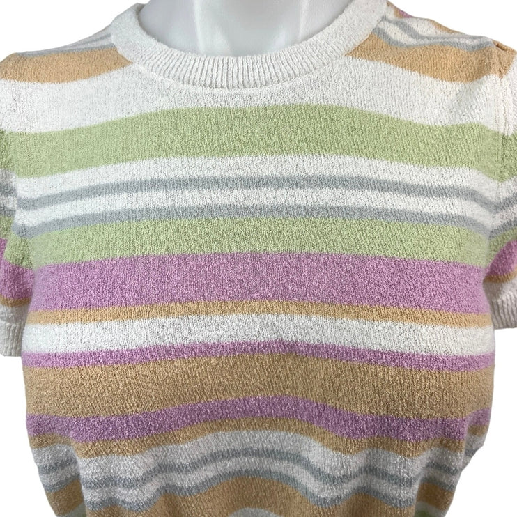 Show Me Your Mumu Multicolor Simple Striped Knit Short Sleeve Sweater Crop Top S