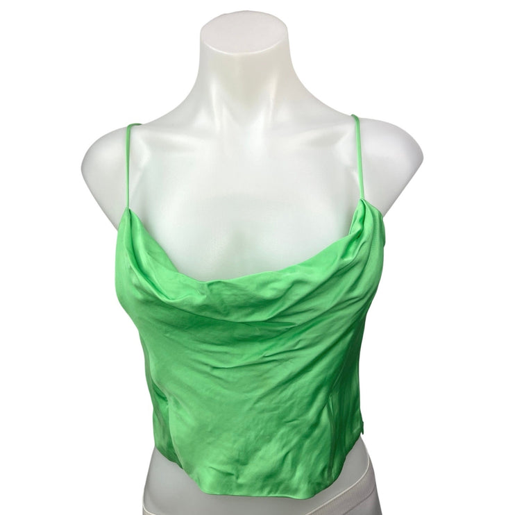 Zara Green Silk Satin Cowl Neck Spaghetti Strap Cami Camisole Crop Tank Top S