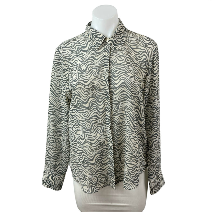 Abercrombie & Fitch Zebra Print Collared Long Sleeve Button Down Shirt Top Sz M