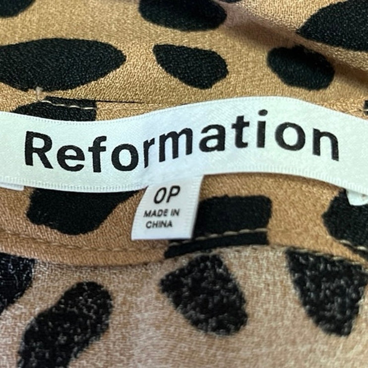 Reformation Bea Brown Silk Satin Leopard Print Midi Straight Pencil Slip Skirt 0