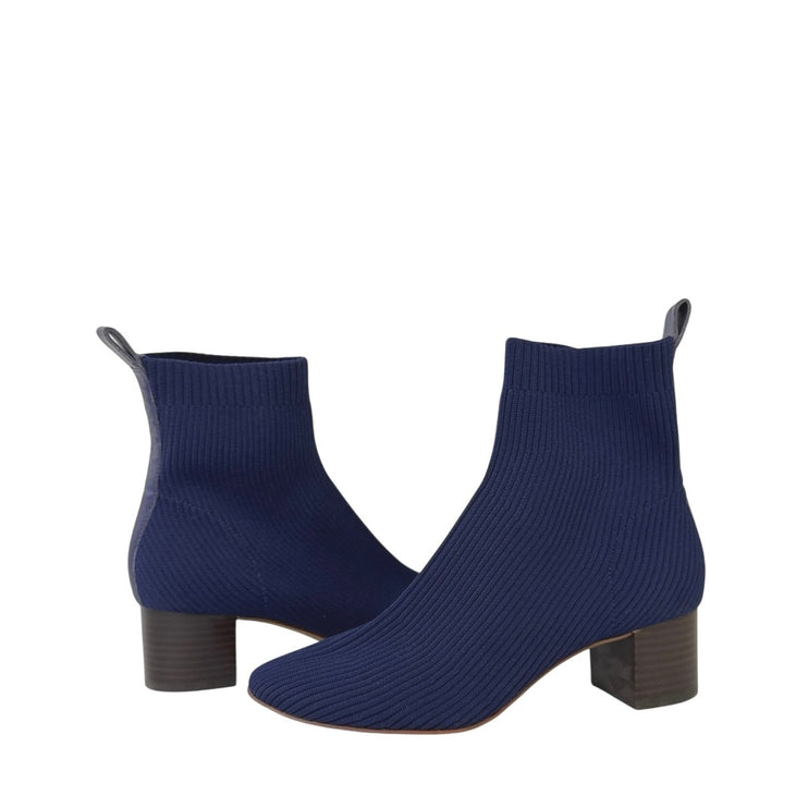 Everlane The Glove Reknit Women's Blue Almond Toe Block Heel Slip On Boots Sz 7