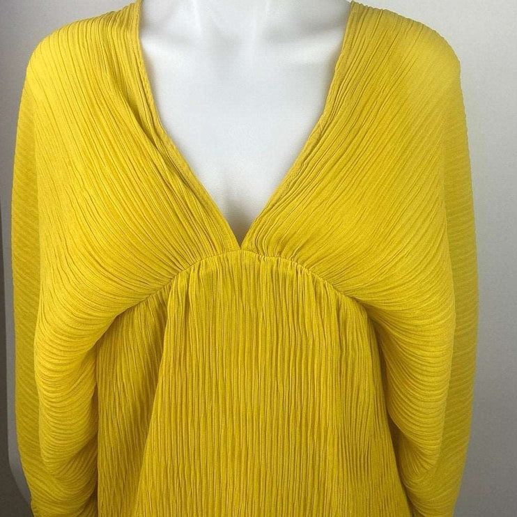 Asos Design Yellow Bias Plisse V-neck Batwing Sleeve Tie Open Back Mini Dress 6