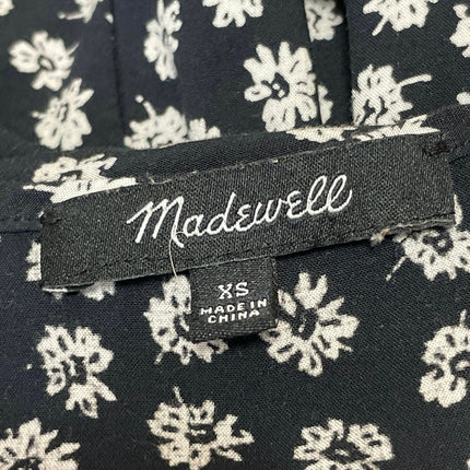 Madewell Black Floral Woodcut Flower Short Tie Sleeve Tiered ALine Midi Dress XS
