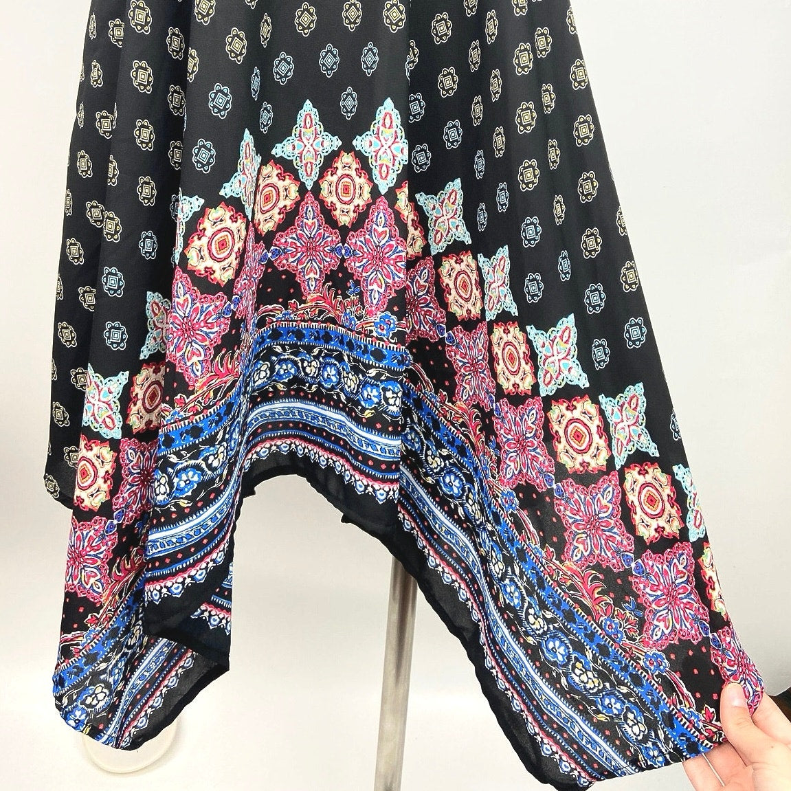 xhilaration boho dress XHILARATION Black Floral Dress Women Size L Flowy Boho Long Sleeve Lagenlook