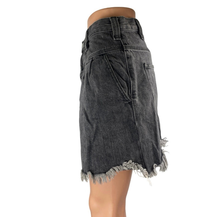 Free People We The Free Sidecar Black Raw Hem Mini Denim Jean Skirt Size 28