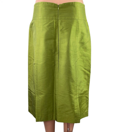 Magaschoni Women's Green Silk Satin Zip Slit Pencil Straight Midi Skirt Size M