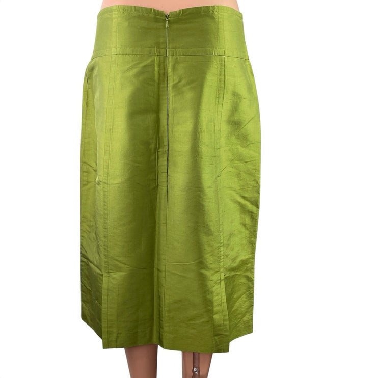 Magaschoni Women's Green Silk Satin Zip Slit Pencil Straight Midi Skirt Size M