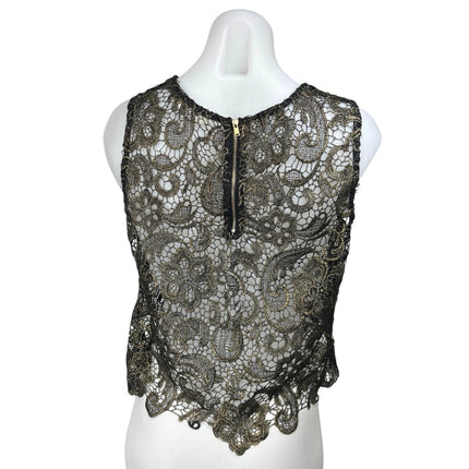 Sans Souci Black Crochet Open Knit Floral Paisley Sleeveless Tank Blouse Top M