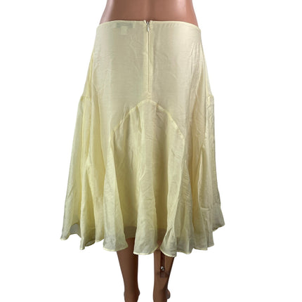 Topshop Women's Yellow Low Waisted Pleated Flare A Line Midi Skirt Size 8