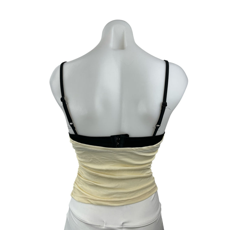 Women's Peek a Boo Bra Colorblock Ruched Mesh Sleeveless Bustier Cami Tank Top S