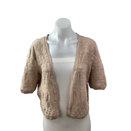 APT.9 Womens Beige Knit Short Sleeve Open Front Crop Cardigan Shrug Bolero Top L